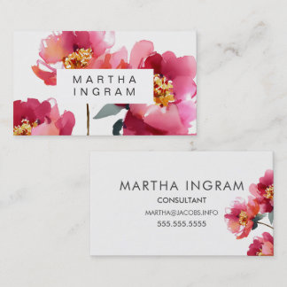 Beautiful watercolor peony flower design business card