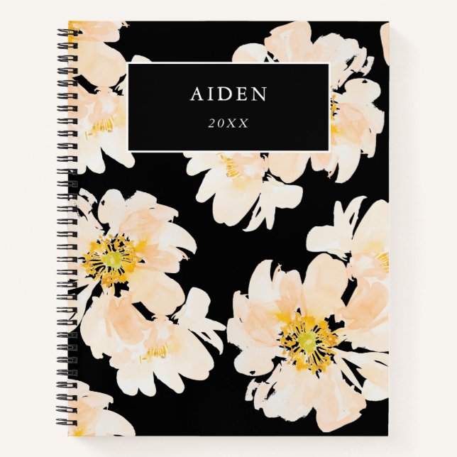 Beautiful watercolor peony personalised design notebook (Front)