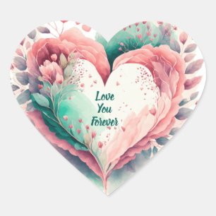 Beautiful Watercolor Pink and Green Floral Heart Sticker