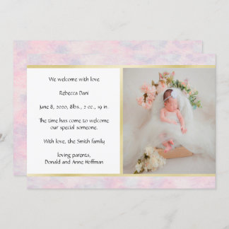 Beautiful Watercolor Pink Birth Announcement