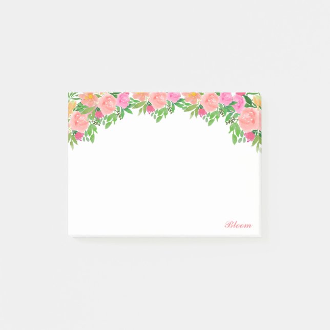 Beautiful watercolor pink flowers & calligraphy post-it notes (Front)