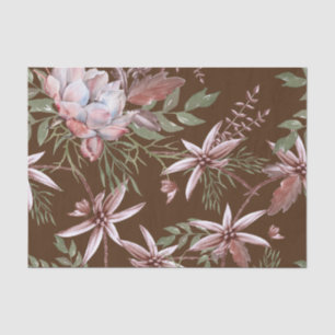 Beautiful Watercolor Pink Flowers Dark Background Tissue Paper