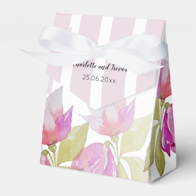 Beautiful Watercolor Pink Flowers Hand-painted Favour Box (Front Side)