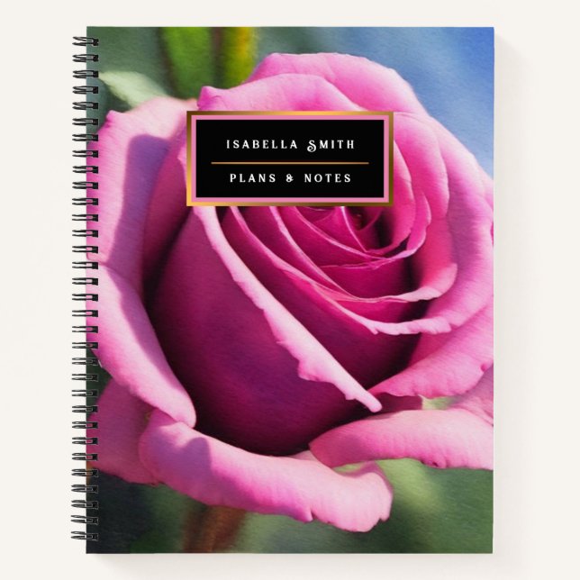 Beautiful Watercolor Pink Rose Modern Collection Notebook (Front)