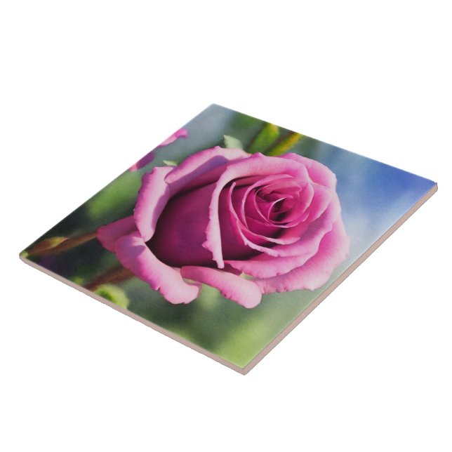 Beautiful Watercolor Pink Rose Modern Collection Tile (Side)