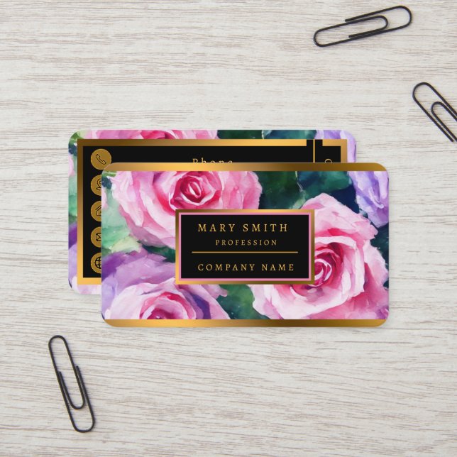 Beautiful Watercolor Pink Rose Popular Collection Business Card (Front/Back In Situ)