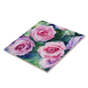 Beautiful Watercolor Pink Rose Popular Collection Tile