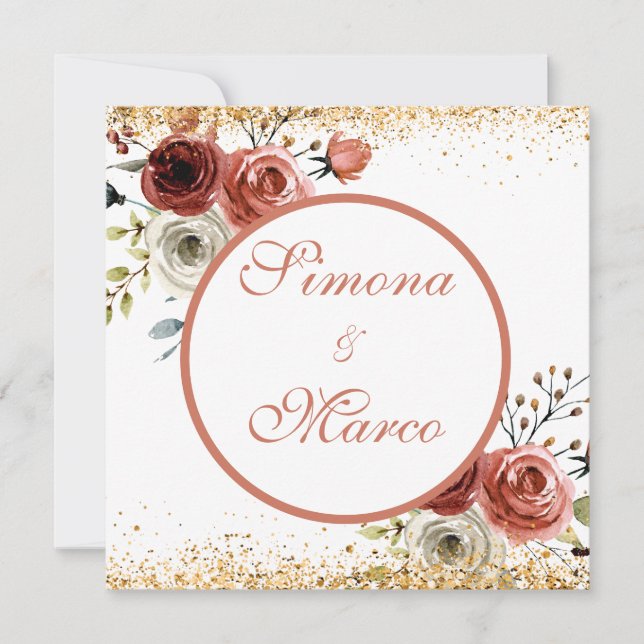 Beautiful Watercolor Pinkish Gold Square Wedding Invitation (Front)