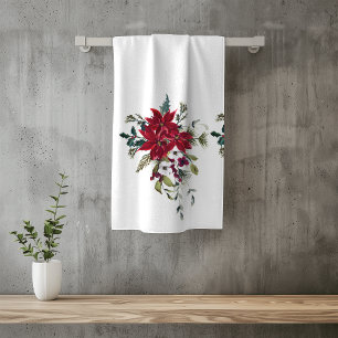 Beautiful Watercolor Poinsettia Flower Red Bath Towel Set