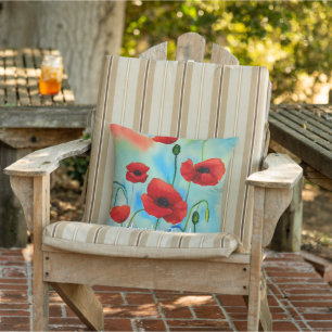 Beautiful watercolor poppies pattern monogram name cushion