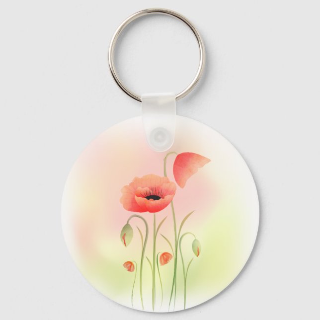 Beautiful Watercolor Poppy Flower Key Ring (Front)