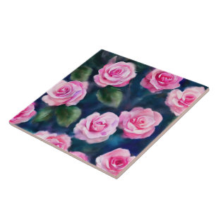 Beautiful Watercolor Popular Pink Roses Collection Tile