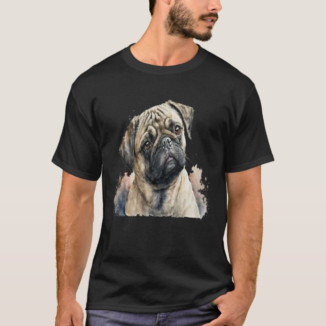 Beautiful Watercolor Pug Portrait T-Shirt (Front)