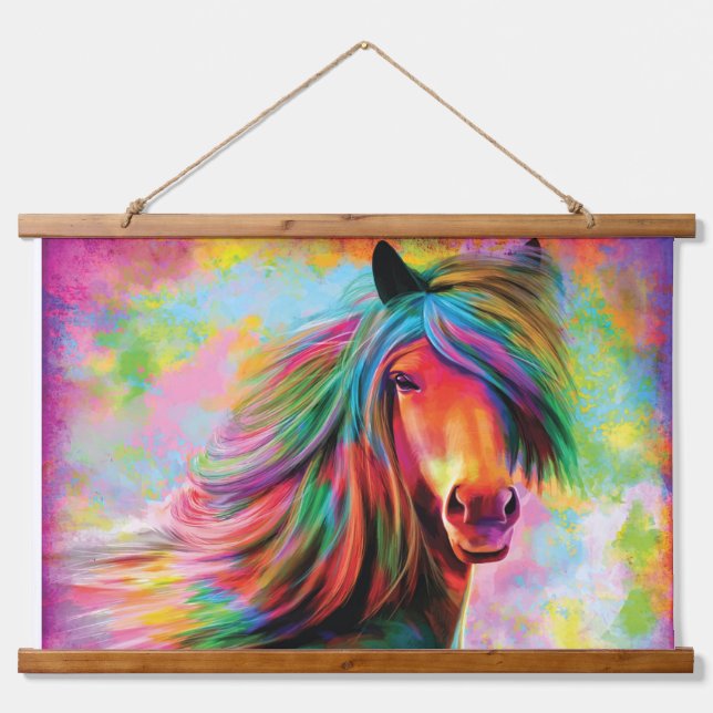 Beautiful Watercolor Rainbow Horse  Hanging Tapestry (Front)