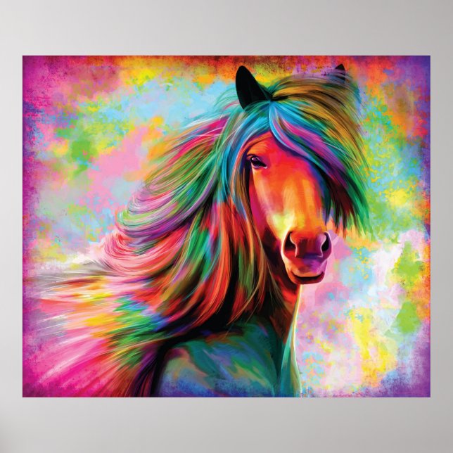 Beautiful Watercolor Rainbow Horse Poster (Front)