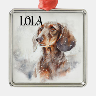 BEAUTIFUL WATERCOLOR RED DACHSHUND DOG METAL TREE DECORATION