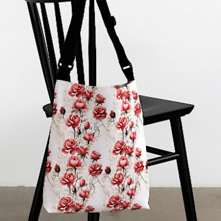 Beautiful watercolor red roses crossbody bag