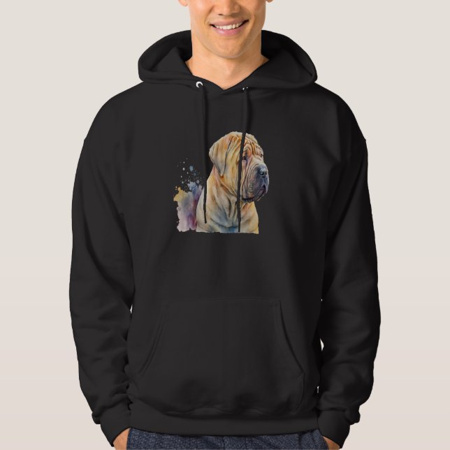 Beautiful Watercolor Shar Pei Portrait Hoodie (Front)