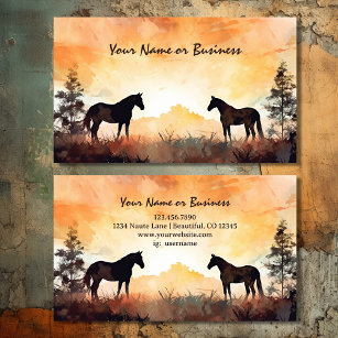 Beautiful Watercolor Silhouette Horses in Field Business Card
