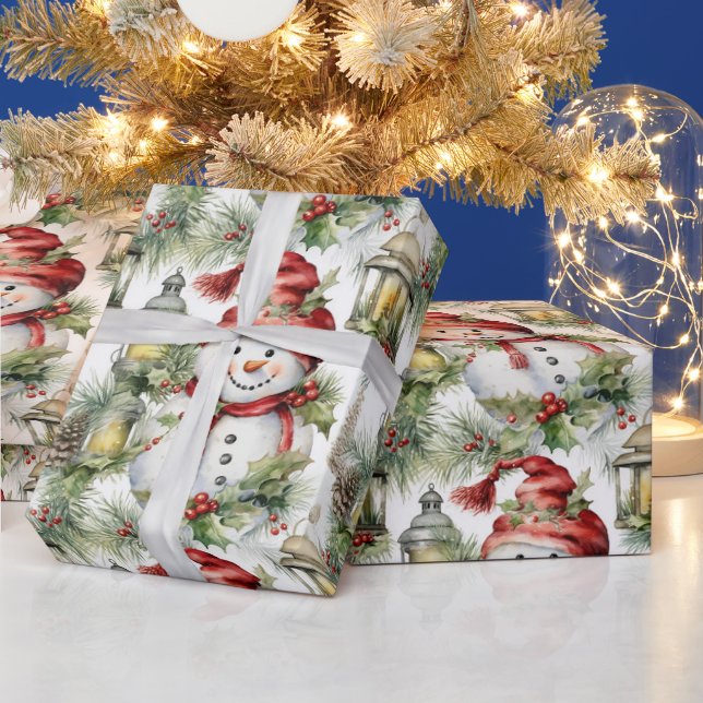 Beautiful Watercolor Snowman Christmas Wrapping Paper (Holidays)