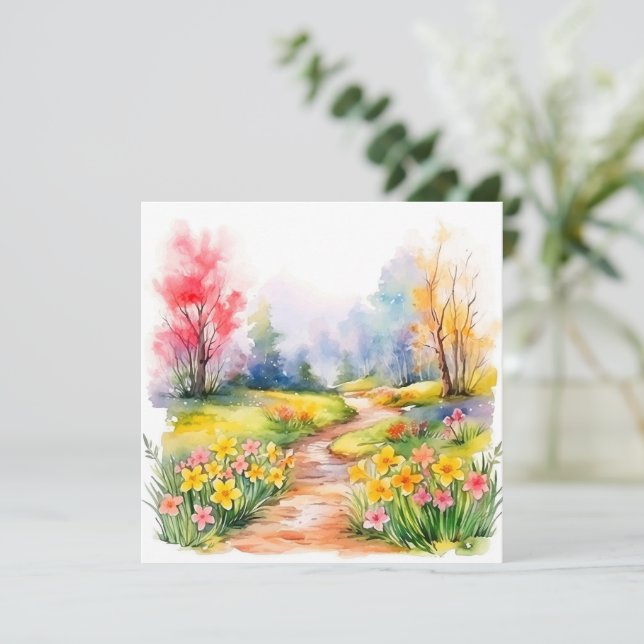 Beautiful Watercolor Spring Flowers Card (Standing Front)