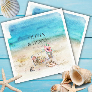 Beautiful Watercolor Starfish Beach Wedding Napkin