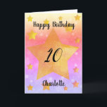 Beautiful Watercolor Stars 10th Birthday Card<br><div class="desc">A pretty watercolor stars 10th birthday card that features an array of yellow stars on the front with a pretty array of colours on the background. This personalised 10th birthday card for daughter,  granddaughter,  niece and more would make a wonderful card keepsake for her.</div>
