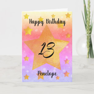Beautiful Watercolor Stars 13th Birthday Card