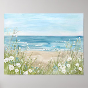 beautiful watercolor style beach landscape poster