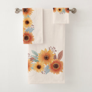 beautiful watercolor sunflower  bath towel set