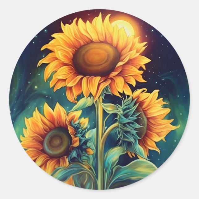 Beautiful Watercolor Sunflower Floral Classic Round Sticker (Front)