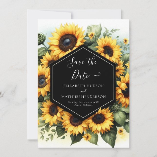 Beautiful Watercolor Sunflower Wedding Save The Date (Front)