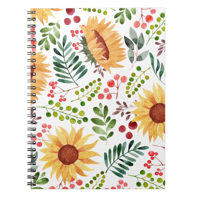 Beautiful Watercolor Sunflowers and Berries  Notebook (Front)