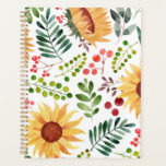 Beautiful Watercolor Sunflowers and Berries  Planner<br><div class="desc">Hand painted watercolor sunflower,  berries and branches pattern</div>