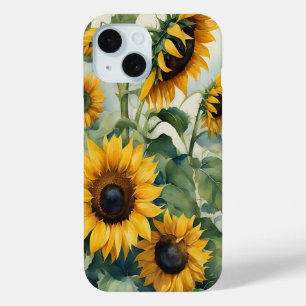 Beautiful Watercolor Sunflowers iPhone 15 Case