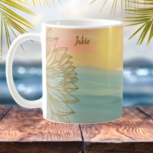 Beautiful Watercolor Sunset over Flowered Waters Coffee Mug