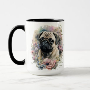 BEAUTIFUL WATERCOLOR TAN PUG DOG FACE MUG