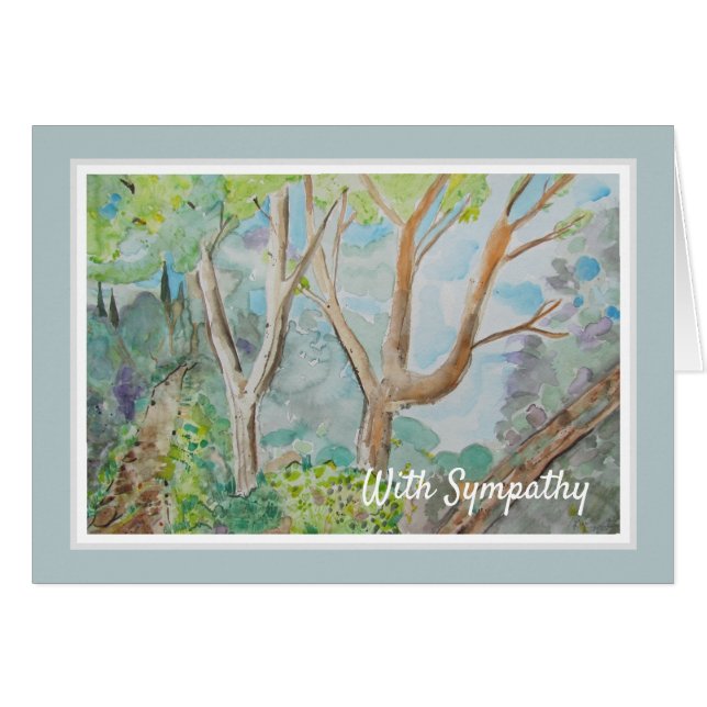 Beautiful Watercolor Trees Sympathy Card (Front Horizontal)