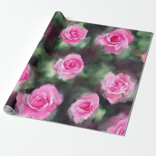 Beautiful Watercolor Trendy Pink Roses Collection Wrapping Paper