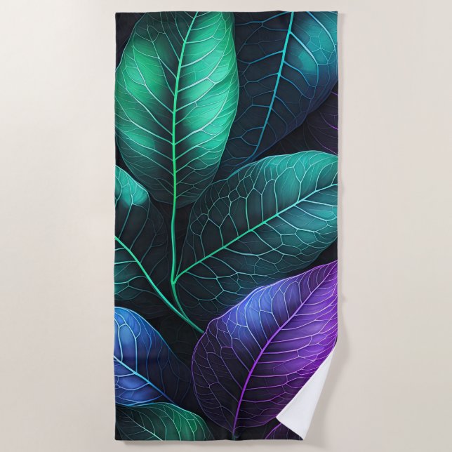 Beautiful Watercolor Tropical Foliage Purple Green Beach Towel (Front)