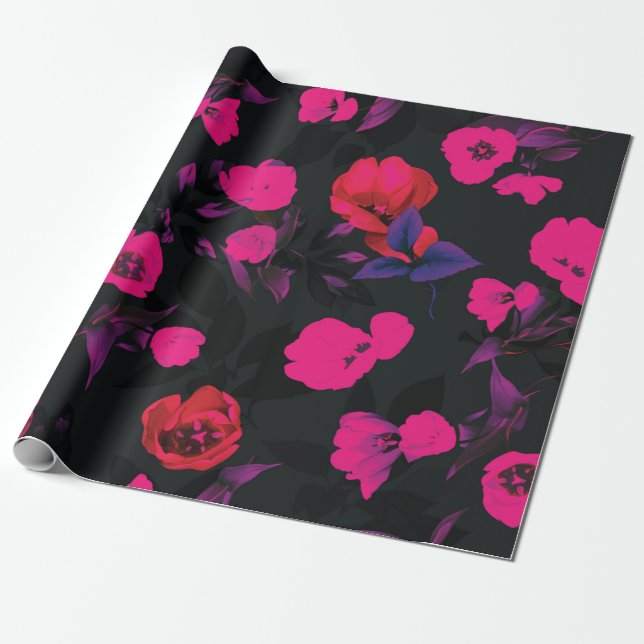 Beautiful watercolor tulip flowers seamless patter wrapping paper (Unrolled)