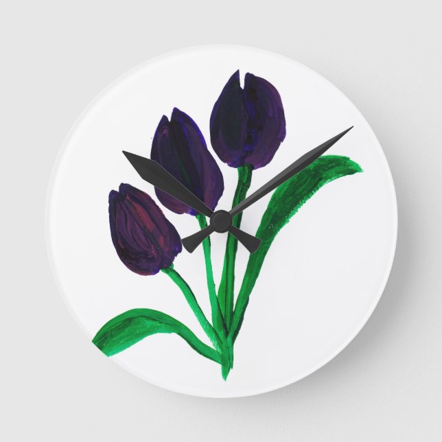 Beautiful watercolor tulips round clock (Front)