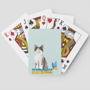 Beautiful Watercolor Ukraine Cat and Butterfly Playing Cards