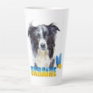 Beautiful Watercolor Ukraine Dog and Butterfly  Latte Mug