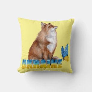Beautiful Watercolor Ukraine Fox and Butterfly Cushion