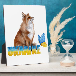 Beautiful Watercolor Ukraine Fox and Butterfly Plaque