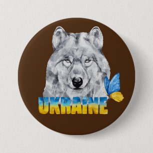 Beautiful Watercolor Ukraine Wolf and Butterfly  7.5 Cm Round Badge