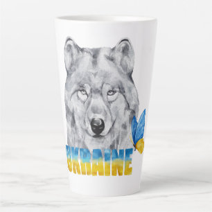 Beautiful Watercolor Ukraine Wolf and Butterfly Latte Mug