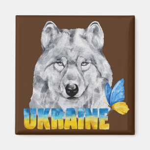 Beautiful Watercolor Ukraine Wolf and Butterfly  Magnet