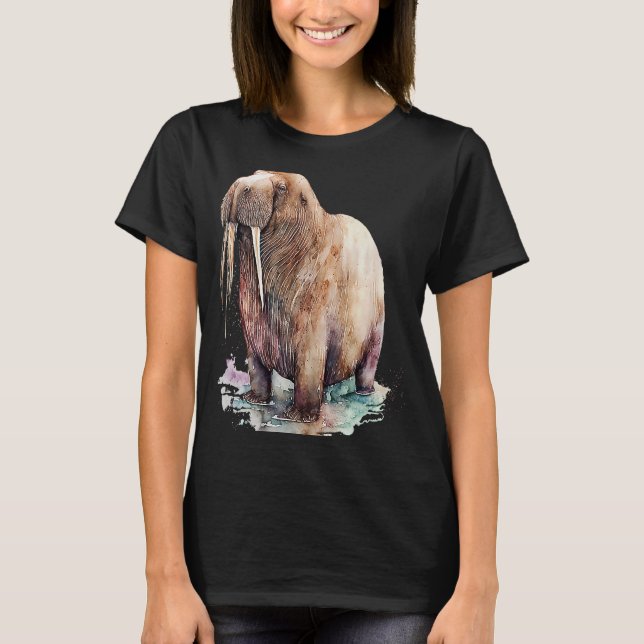 Beautiful Watercolor Walrus Portrait T-Shirt (Front)